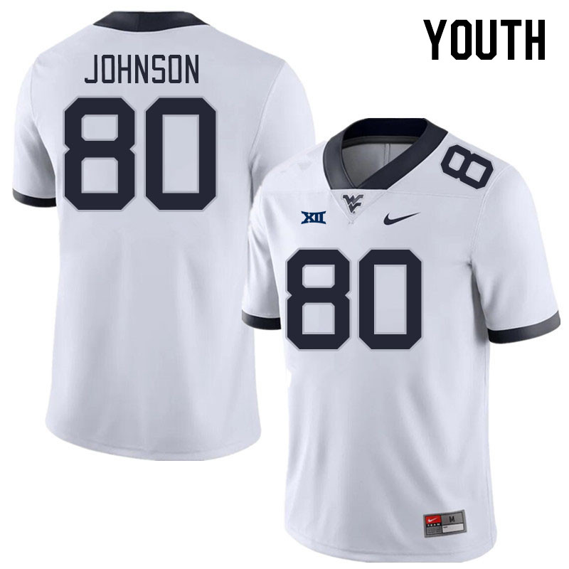 Youth #80 TJ Johnson West Virginia Mountaineers College Football Jerseys Stitched Sale-White